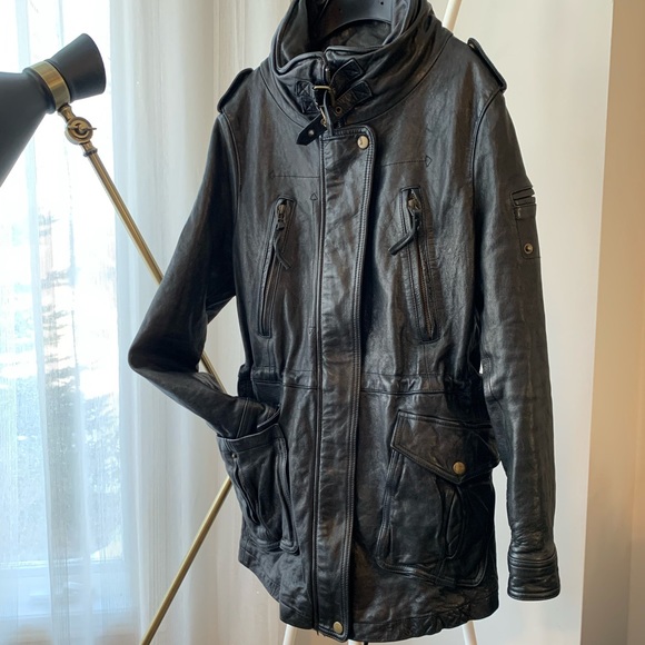 Real leather fox fur collar slim coat - Picture 6 of 16